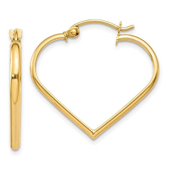 2mm 14k Yellow Gold Heart Hoop Earrings